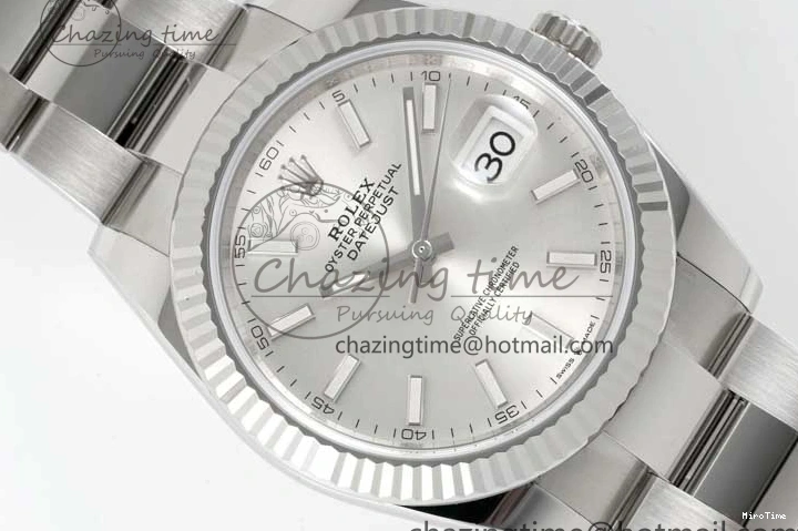 MiroTime 0114 DateJust 41 126334 Clean 1:1 Best Edition 904L Steel Silver Stick Dial on Oyster Bracelet VR Modern 2434